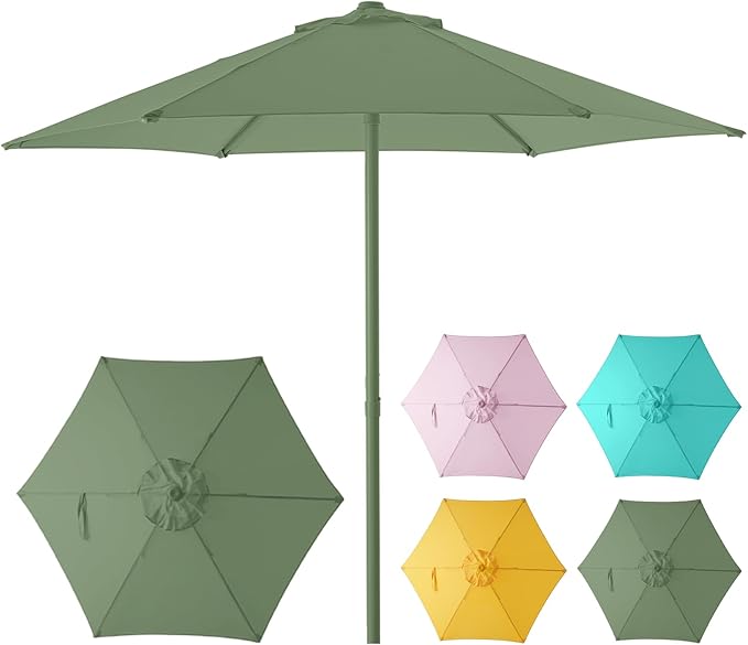 HOMSHADE 7.5ft Outdoor 1S Push-Up Patio Umbrella - Market Table Pool Deck Umbrella UPF50+ UV Protection with 6 Sturdy Ribs for Balcony, Garden, Lawn, Backyard (Light Green)