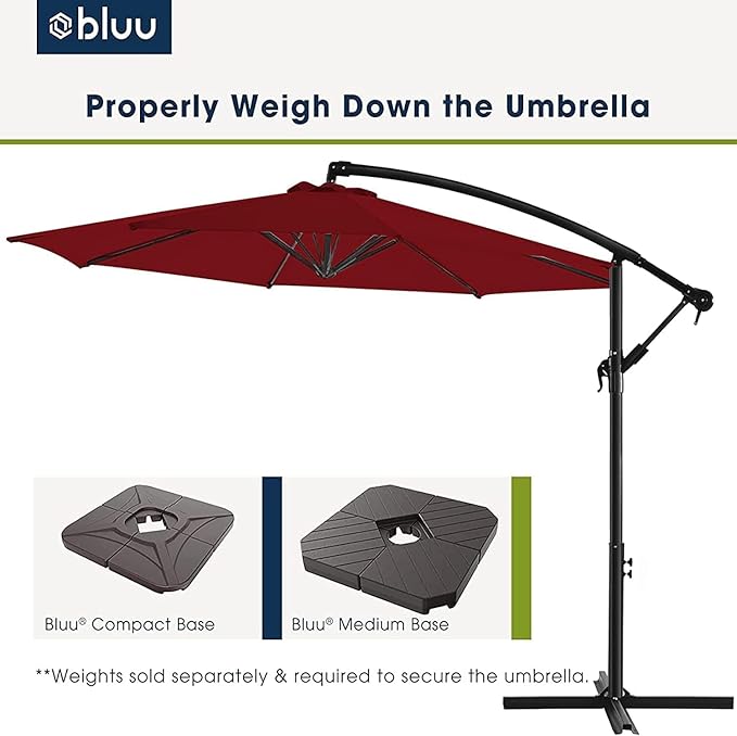 BLUU BANYAN 10 FT Patio Offset Umbrella Cantilever Hanging Umbrellas, 24 Month Fade Resistance & Water-repellent UV Protection, Crank & Cross Base (Burgundy, 10 FT WITH 600D COVER)