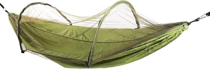Single Person Hammock with Mosquito Net, Super Light, Removable, Quick Opening, Fruit Green and Dark Green - Tear Resistant Fabric, Portable Storage, Outdoor Relaxation (OD Green)