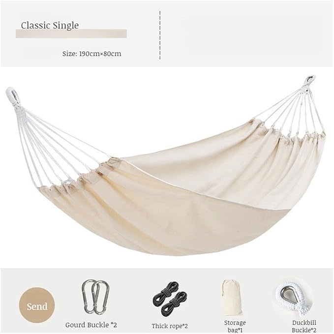 Home Outdoor Hammock Thickened Antiturnover Oxford Cloth Wearresistant(Single Beige)