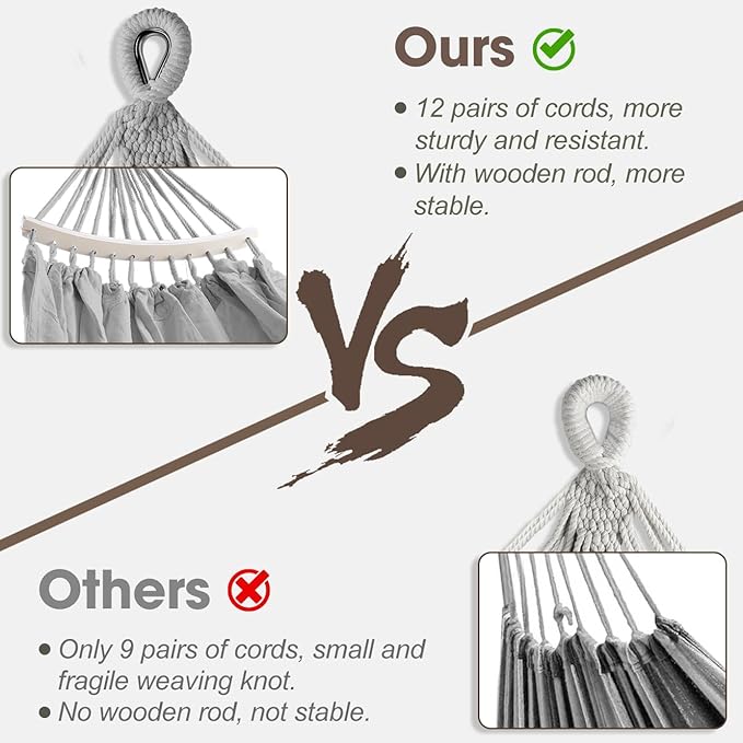 MOSFiATA Backyard Hammock with Tassels Max 500lbs Canvas Fabric Bohemian Style with Thickened Rope and Carry Bag for Outdoor, Garden, Patio, Wedding Decor (Gray)