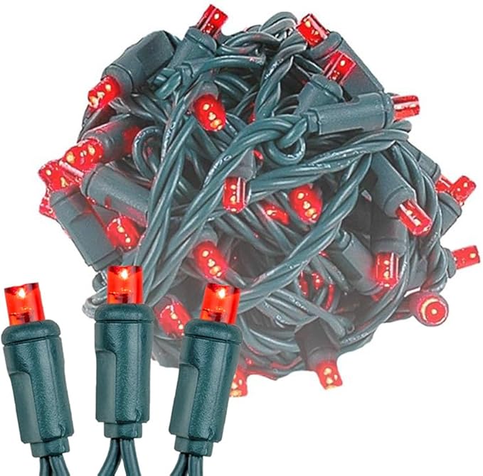 Novelty Lights 50ft 100 LED Red Christmas Lights, Green Wire String Lights