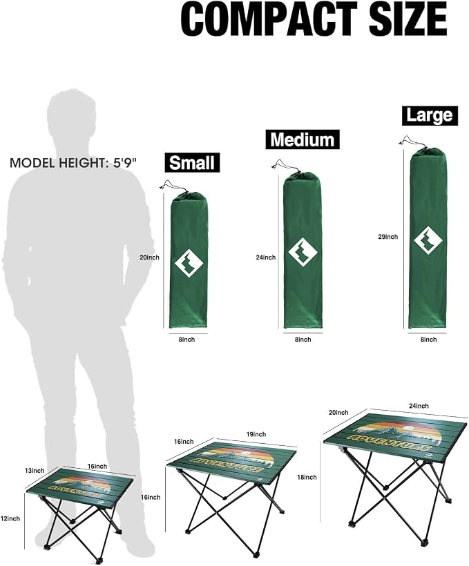 VILLEY Portable Camping Side Table, Ultralight Aluminum Folding Camp Table with Mountain Silhouette Print and Carry Bag, Compact Outdoor Picnic Table for Camping, Beach, Hiking, Travel, Small