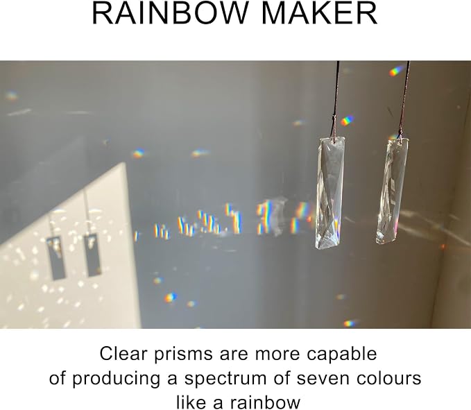 2PCS Long Crystal Suncatcher Prisms for Windows (Net Rec Clear) | Clear, Transparent, K9 Glass, Rainbow Maker, with Hooks & Cord