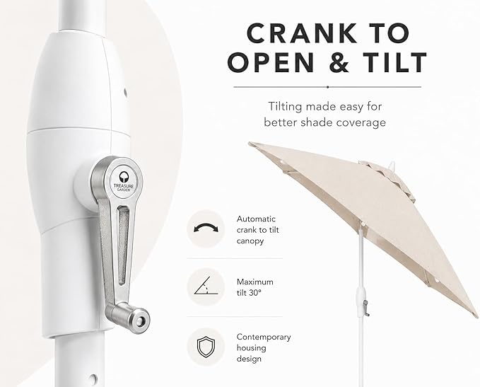 Treasure Garden 9ft Patio Umbrella - Outdoor Furniture Market Umbrella – Deluxe Auto-Tilt – White Aluminum Frame (Sunbrella, Canvas)