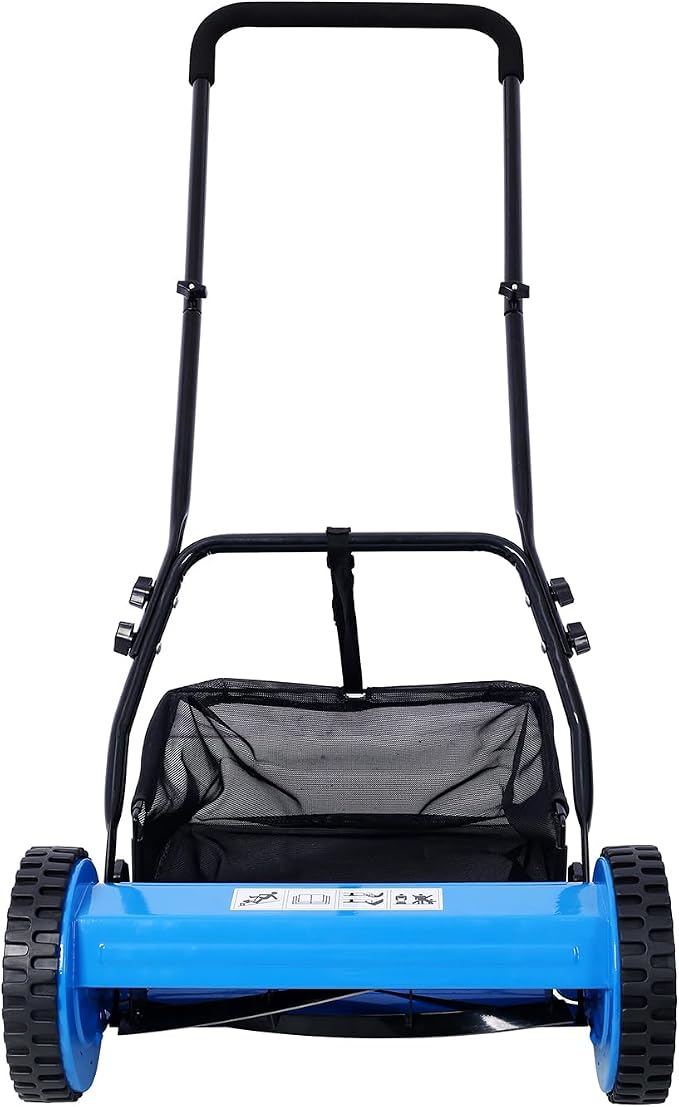Lawn Mower 16-Inch 5-Blade Reel Mower Push Reel Lawn Mower with Grass Catcher (Blue)