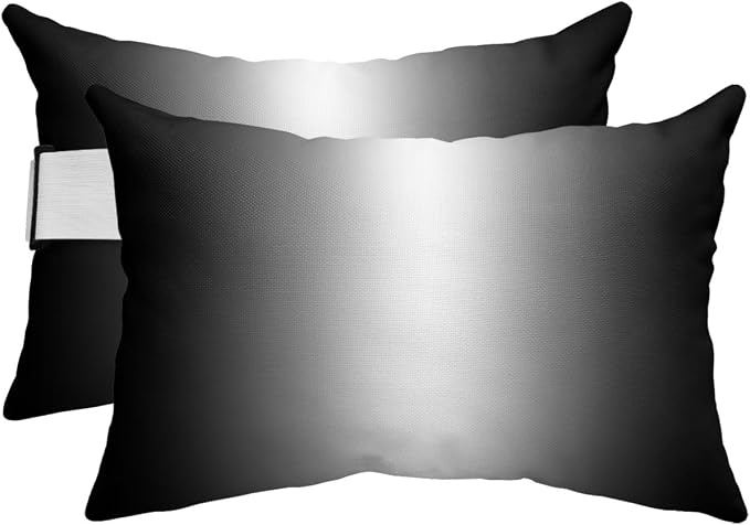 Pack of 4 Outdoor Lumbar Pillow Covers 11x16 Inch, Black Grey Ombre Waterproof Throw Pillow Covers Set, Aesthetics Modern Abstract Art Gradient Decorative Cushion Cases for Patio Porch Car