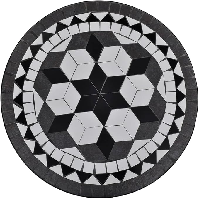 vidaXL Bistro Dining Table - Black and White Mosaic, Ceramic Tabletop Desirable for Balcony and Garden Setting, Assembled with Powder-Coated Iron Frame