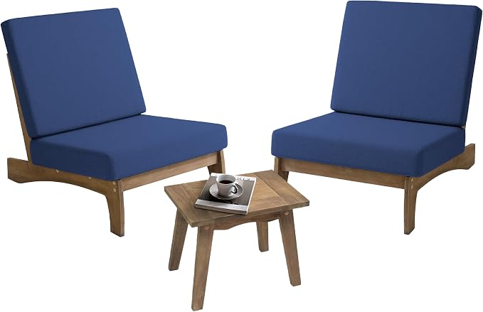 Pia Ricoo 3 Piece Patio Bistro Set with Patio Chairs and Table, Heavy Duty Wood Patio Furniture Set, All-Weather Outdoor Chairs for Balcony, Deck, Poolside, Porch - Navy