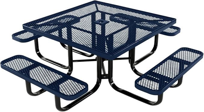 COATEDOUTDOORFURNITURE Heavy-Duty Portable Outdoor Kids Table with Umbrella Hole, Expanded Metal Kids Picnic Table, Commercial-Grade, Made in America (46 in, Square, Childrens, Textured Dark Blue)