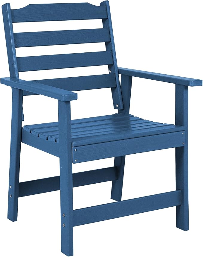 FUNBERRY Outdoor Dining Chair, HDPE All Weather Patio Chair for Outside | Wood-Grain, HDPE All Weather, No Rot or Rust or Crack, UV Fade Shield, 330LBS Weight Capacity, Easy-Clean for Outside