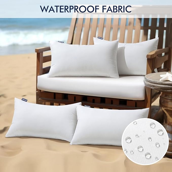 MIULEE Pack of 4 Waterproof Pillow Inserts Bundle Pack of 2 Outdoor Pillow Covers Black 12x20 Inch