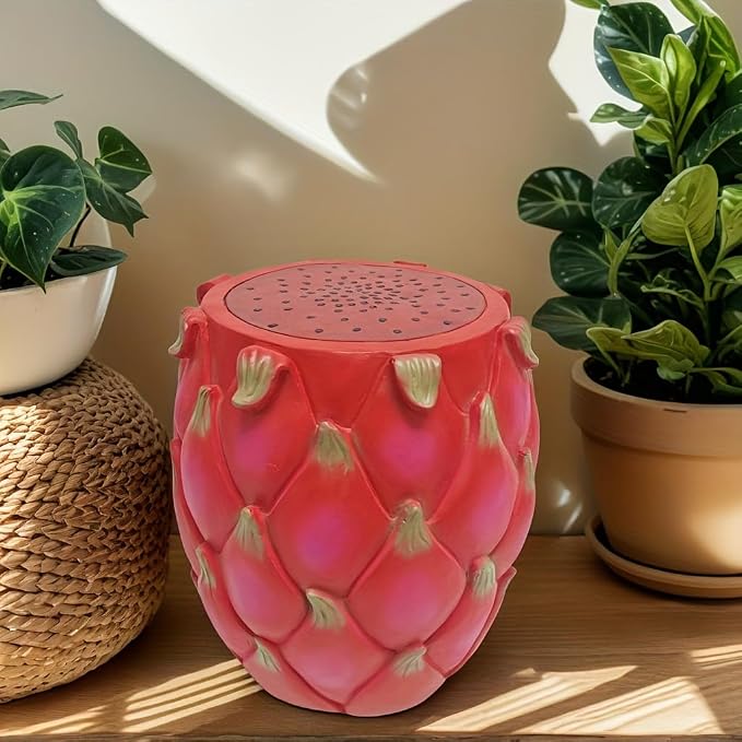 anwickjeff 14'' Garden Fruit Design Stool, Decorative Patio Side Tables for Outside/Indoor, Drum Table & Plant Stands Stools for Patio Balcony Living Room, Home Decor, Weather-Resistant (Red, Dragon)