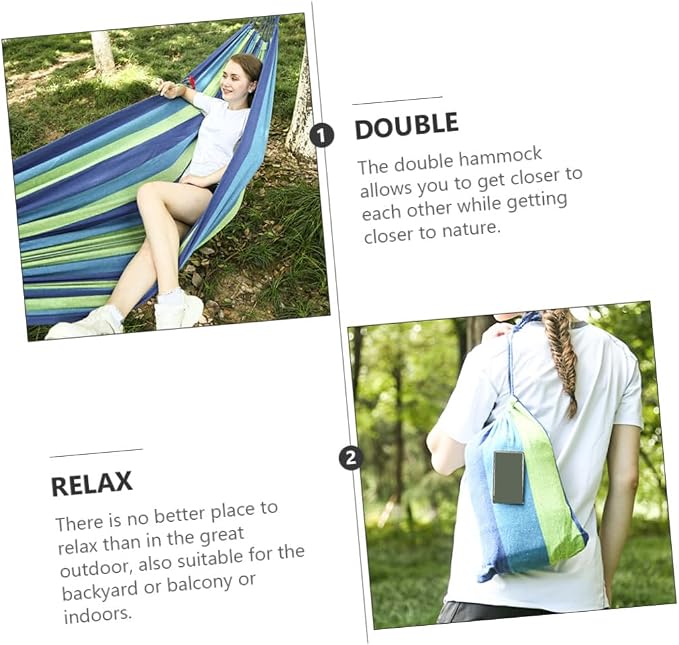 SUPVOX Double Canvas Swing Hammock for Two Adults, Thickened Widened Outdoor Hanging Hammock, Portable Travel and Garden Swing in Blue