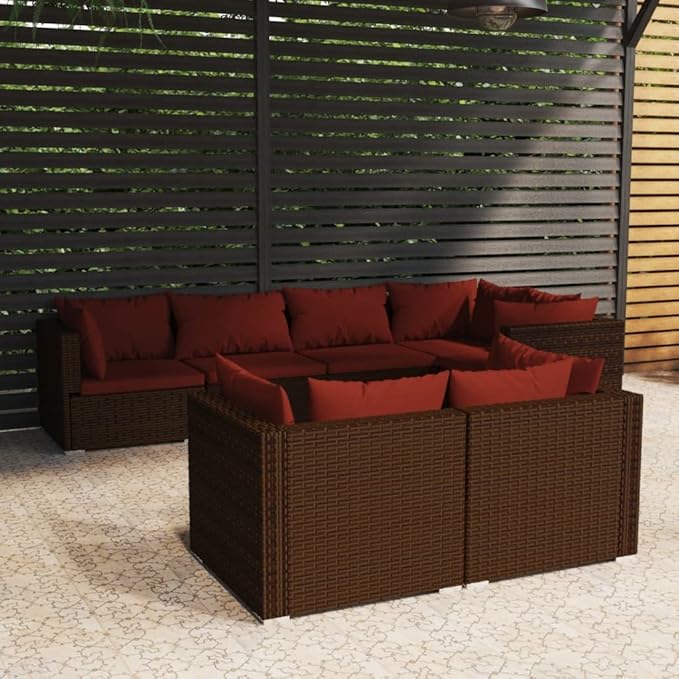 7 Piece Patio Lounge Set with Cushion, Outdoor Patio Sectional Furniture Conversation Sets Piece Patio Set Patio Lounge Set s Brown Poly Rattan