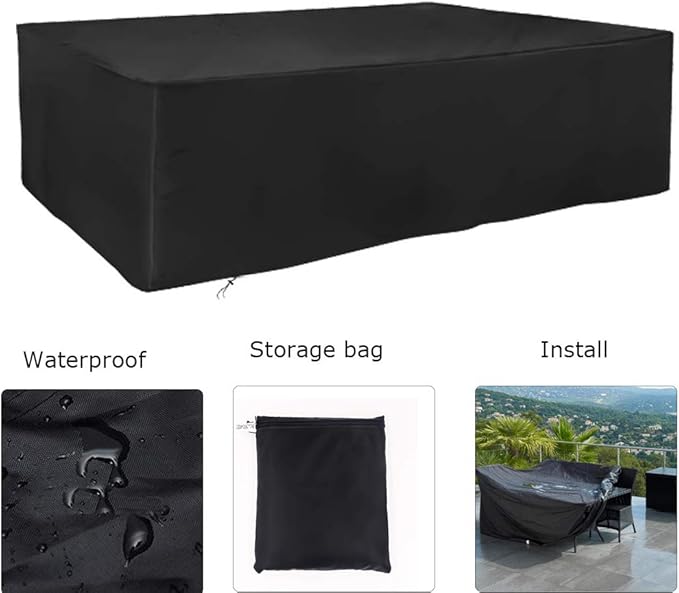 FLR 78x62x27in Patio Table Cover Veranda Rectanguler Black Waterproof Outdoor Dinner Protector Dust-Proof Table Desk Cover Furniture Covers with Storage Bags for Garden Outdoor Indoor Furniture Table