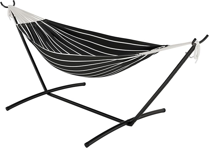 GAOMON Double Hammock with Steel Stand for Outside, Portable Space Saving, for Indoor Outdoor Patio w/Carrying Bag, 450 lbs Capacity - Onyx Stripes