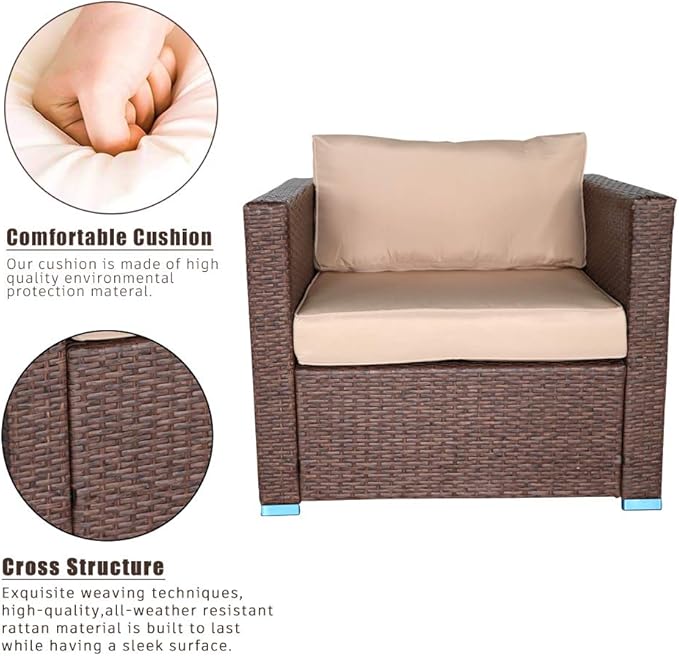 7 Pieces Outdoor Patio Furniture Sets, Outdoor Sectional Rattan Sofa, Wicker Patio Conversation Set, Patio Couch with Coffee Table for Backyard Garden,Patio Couch Outdoor Chairs Coffee Table
