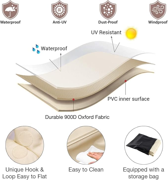 Tuyeho Patio Furniture Set Cover 90 x 60 x 28 inch, Heavy Duty Oxford Fabric Outdoor Dining Set Cover, Waterproof & Weather Resistant, for Your Outdoor Rectangular Table and Chairs (Beige & Brown)