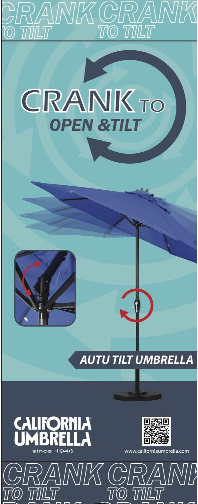 California Umbrella 7.5' Round Sunbrella Aluminum Outdoor Deck, Pool or Patio Umbrella, Crank Lift, Auto Tilt, Bronze Pole, Tangerine