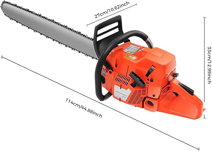 Gas Chainsaw, 28 Inch 71CC Handheld Gasoline Power Chainsaws, 3.9KW 2-Stroke Self-Reset Pull Start Portable Top Handle Chain Saw for Garden Pruning, Forest Logging, Orange