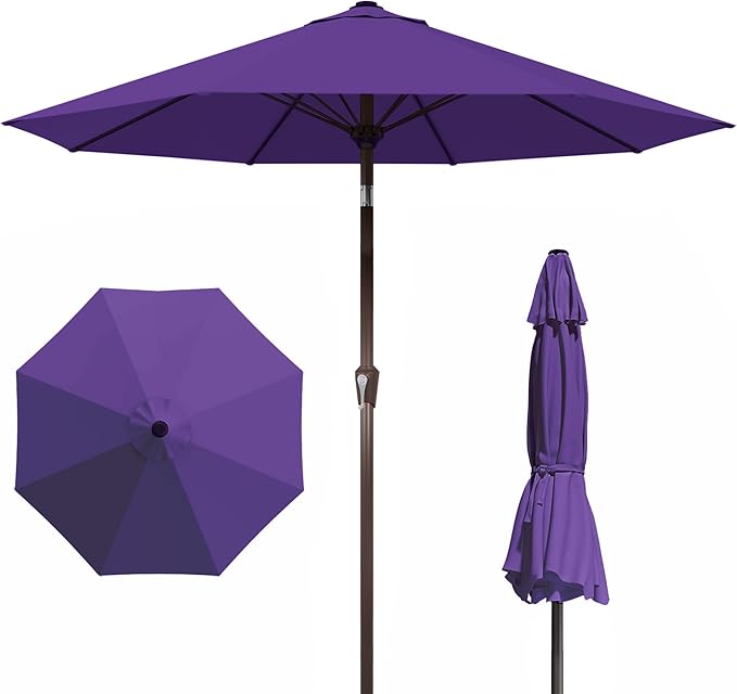 PatioKingdom Auto-Tilt 9FT Patio Umbrella Outdoor with 8 Sturdy Fiberglass Ribs,Market Table Umbrella for Pool,Backyard,Deck and Garden