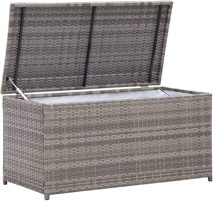 Wicker Outdoor Deck Box, Outdoor Garden Storage Box with Lid, PE Rattan Storage Container for Pillows, Cushions, Gardening Tools, 39.4"x19.7"x19.7" Gray