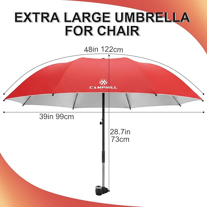 2 Pack Beach Umbrella with Clamp Sun Shade,Adjustable Umbrellas with Clip,UPF50+ Sunshade for Beach Chair,Stroller,Fishing,Camping,Patio,Wheelchair,Golf Carts,Red