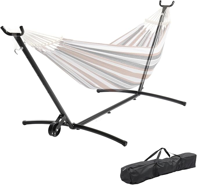 ONCLOUD Outdoor Hammock Stand Only, 440LBS Steel Hammock Rack with 600D Storage Bag, Portable Hammock Frame with Wheel for Garden, Courtyard and Balcony (Black Stand Only)