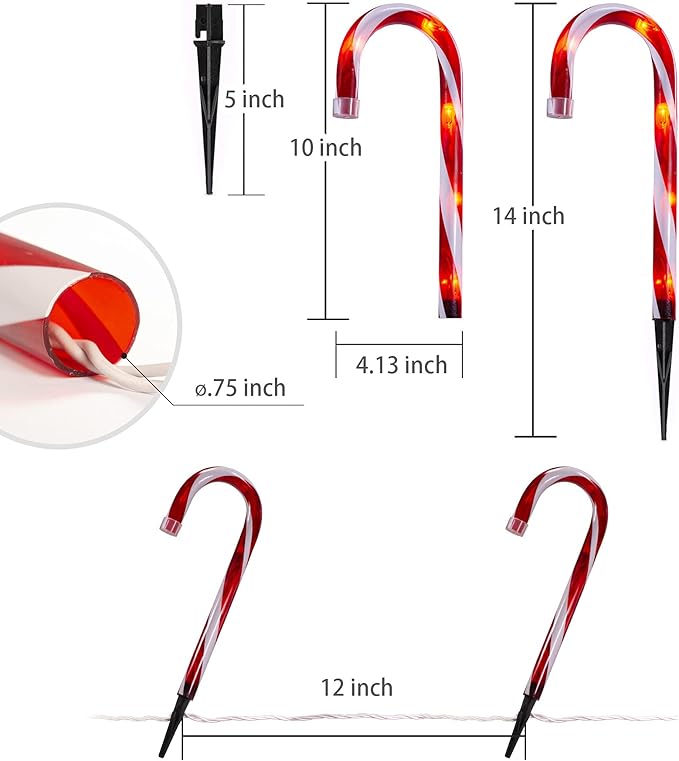 Candy Cane Christmas Lights Outdoor, 10 inch Lighted Candy Cane Yard Lights with Set of 10 Candy Canes Outdoor Walkway Christmas Lights Pathway Lawn Yard Decorations