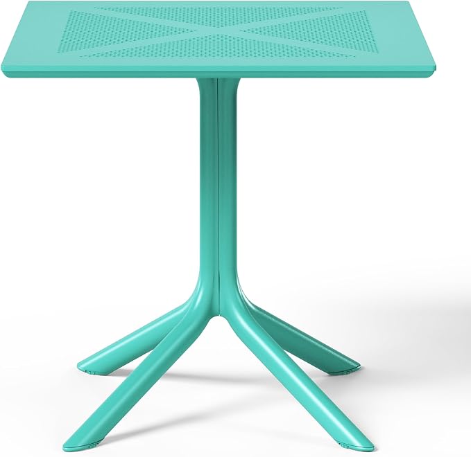 Costaelm Patio Dining Table for 4, Square PP Patio Table, 4-Person Weather Resistant Porch Tables for Outside Poolside Deck Lawn Garden Backyard, Turquoise