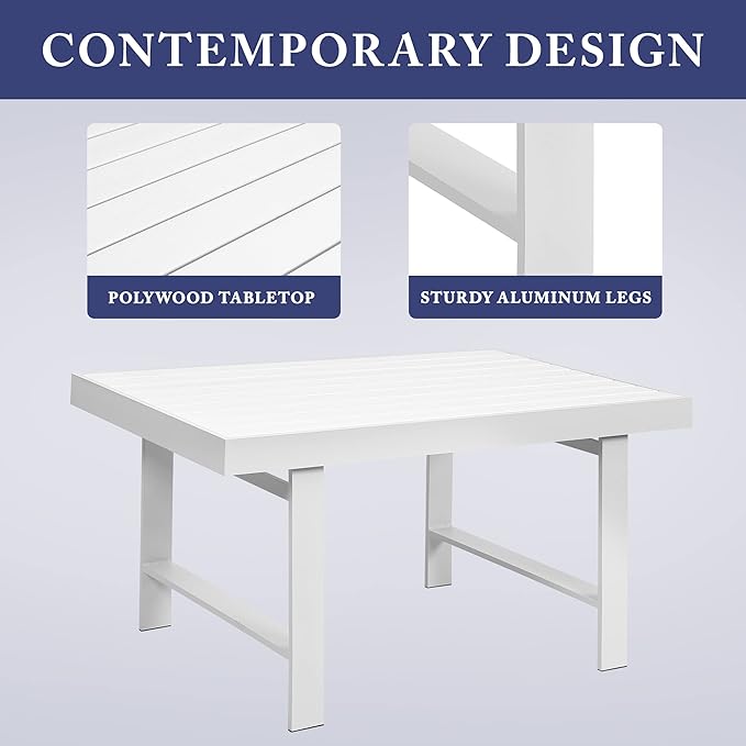 Wisteria Lane Aluminum Outdoor Patio Furniture Set, Metal Outside Patio Furniture Conversation Sets with Dining Table&2 Ottomans, Sectional Sofa Couch Seating Set with Cushions for Backyard
