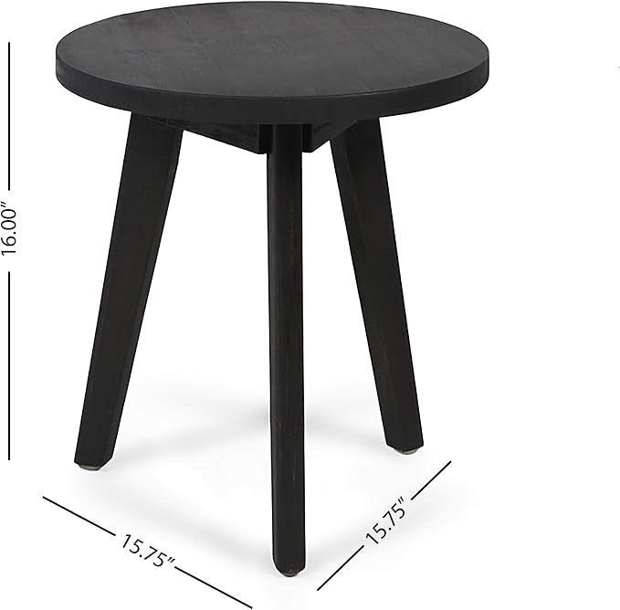 Great Deal Furniture Indoor Farmhouse Acacia Wood Side Table, Dark Gray Finish