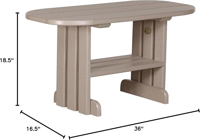 LuxCraft Poly Outdoor Coffee Table, Oval Patio Table with Shelf, Weather Resistant Low Tables for Adirondack Chairs & Outdoor Seating - Amish Made in USA (Weatherwood)