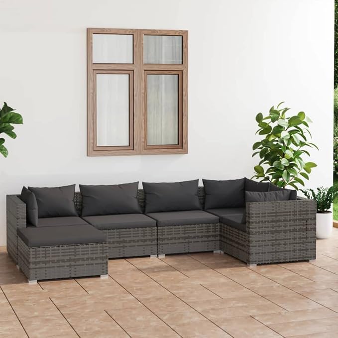 Patio Lounge Set with Cushions,Outdoor Table and Chairs Set,Terrace Conversation Set Furniture,Outdoor Furniture,for Garden,Backyard,6 Piece Poly Rattan Gray