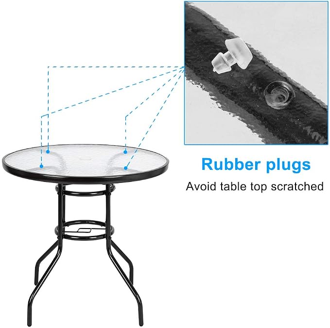 Outdoor Dining Table Round 31.5 Inch - Toughened Glass Top with Powder-Coated Steel Base - Garden Patio Table Water Ripple Design - All-Weather Yard Coffee Table for Indoor Outdoor Use