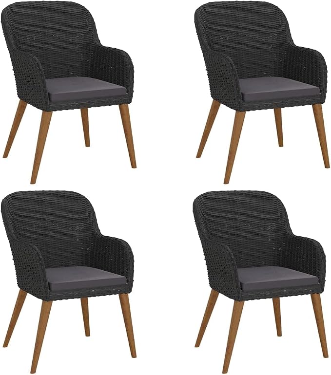 5 Piece Patio Dining Set with Cushions, Outdoor Garden Table and Chairs for Backyard and Deck, Solid Acacia Wood and Tempered Glass Dining Set, Black