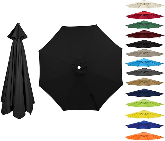 6 Ribs 8 Ribs Patio Umbrella Replacement Canopy 6.5ft 7.5ft 8.2ft 8.8ft 9.8ft 11.5ft, Waterproof UV Protective Parasol Umbrella Fabric, Easy to Install (Canopy Only)