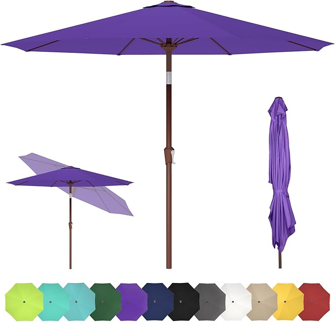 GREENVINES 9-FT-Patio-Umbrella | Outdoor-Table-Umbrellas | 8 Sturdy Fiberglass Ribs | Push Button Tilt & Crank | Waterproof | Market Umbrella | for Pool Backyard Garden Deck | Purple