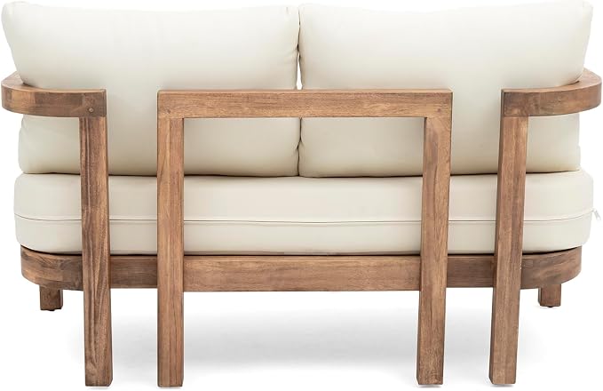 Merax 2-Piece Outdoor Acacia Wood Loveseat Sofa Couch with Coffee Table,Patio Furniture Conversation Set for Backyard