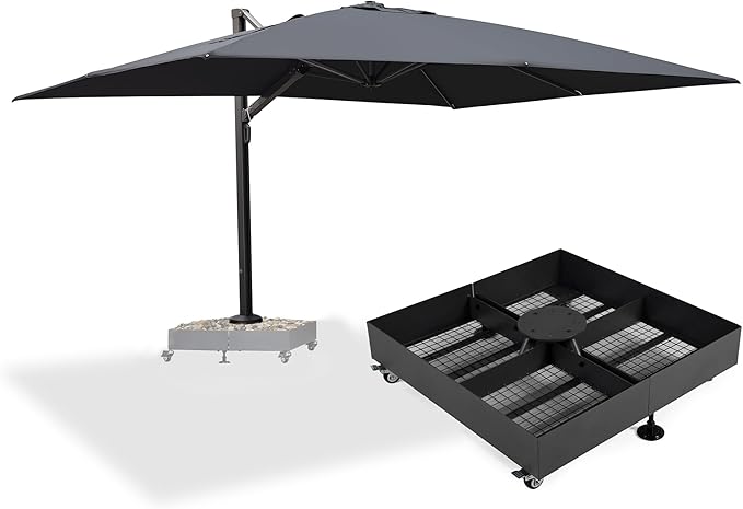 PURPLE LEAF 10' X 13' Rectangle Patio Umbrella with Wheeled Base Large Windproof Offset Hanging Outdoor Umbrella Cantilever Umbrella for Pool Outdoor Patio Grey