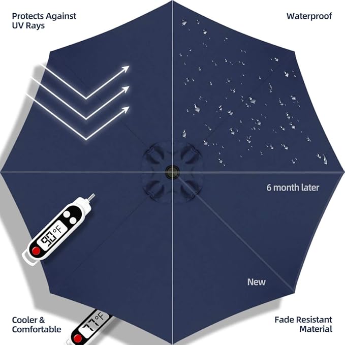 BLUU MAPLE Olefin Market Umbrella Patio Table Umbrella