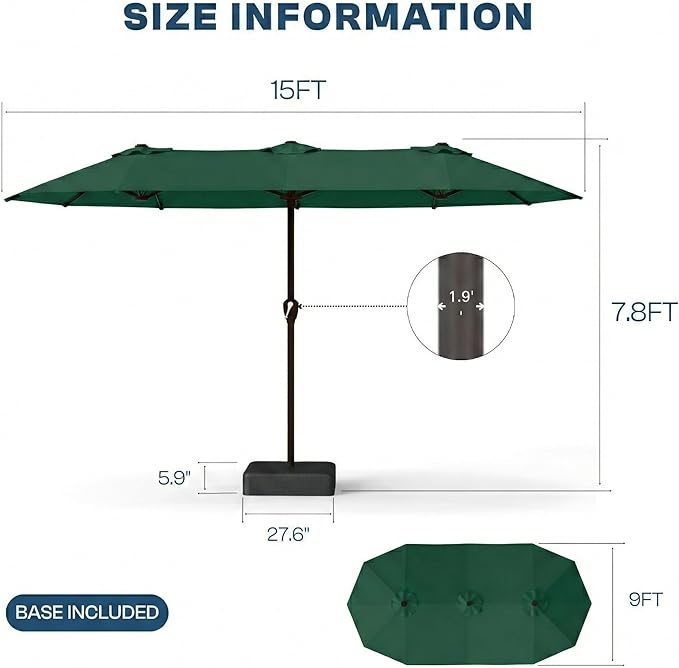 15FT Large Patio Umbrella with Base Included
