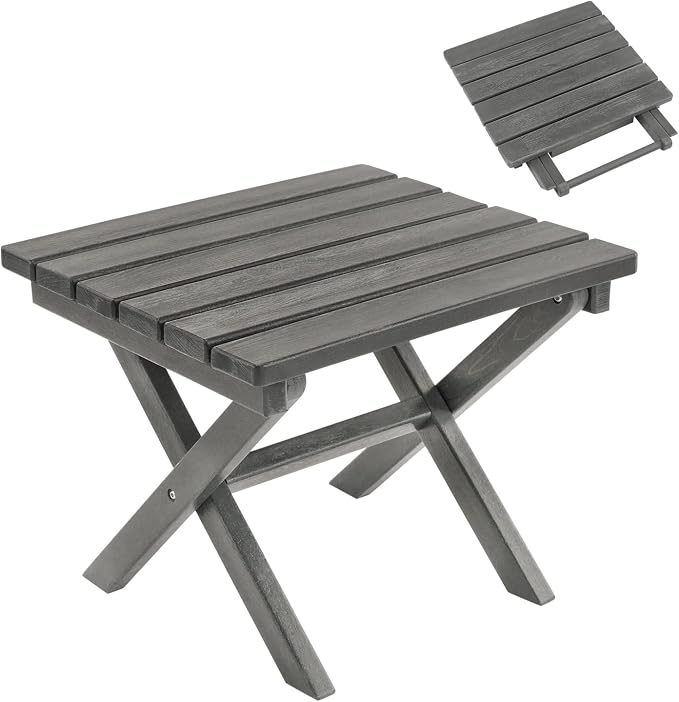 Furnimart 18" Square Foldable Side Table for Outdoor & Camping, Extra-Thick HDPE Weather-Resistant Small Coffee Table, Portable Grey Outdoor End Table for Balcony Poolside Space Saving(Gray)