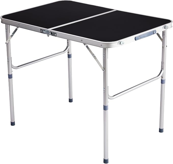 3 Feet Small Folding Table with Adjustable Height, Lightweight Portable Utility Table for Travel Picnic BBQ Fishing RV Car Tailgate Camping Beach Outdoor Essentials, MDF Tabletop, Black