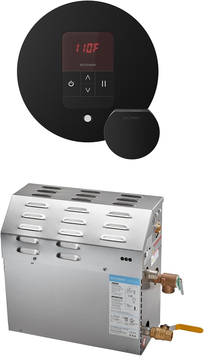 Mr Steam MS 12kW (12000W) Steam Shower Generator Package w/round iTempo Control in Matte Black