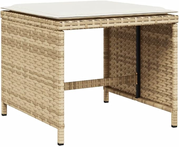 9 Piece Patio Dining Set with Cushions Beige Poly Rattan Outdoor Table and Chairs for Garden Backyard Deck, Folding Space-Saving Seats with Tempered Glass Top, Removable Washable Cushion Covers