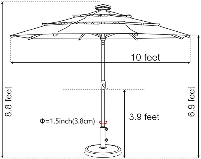 EliteShade USA 10-Year-Non-Fading 10ft 3-Tier Market Patio Umbrella, Commercial Table Umbrella with 80 Solar LED Lights, Crank Open, Windproof & UPF 50+ UV Protection for Garden, Deck, Pool, Backyard, Navy Blue