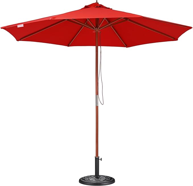 Yescom 9ft Coastal Solid Wood Umbrella Pulley Lift Commercial Base with Wheel Included for Seaside Restaurant Terrace Poolside Beach Club