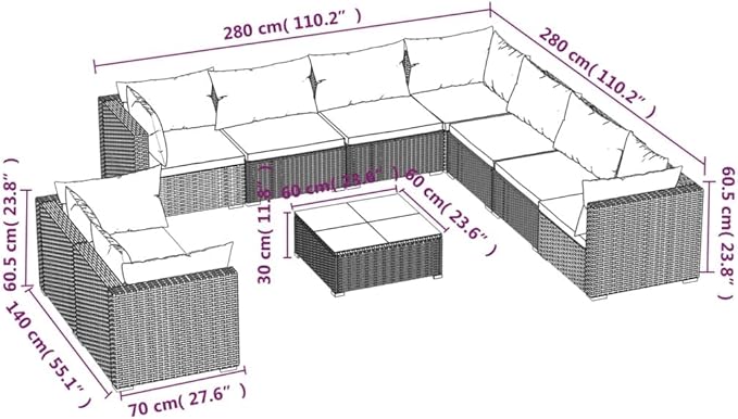 Patio Lounge Set with Cushions,Conversation Patio Furniture Porch Furniture Sets Garden Furniture Suitable for Patio, Deck, Front Porch, Poolside or Balcony Brown Poly Rattan